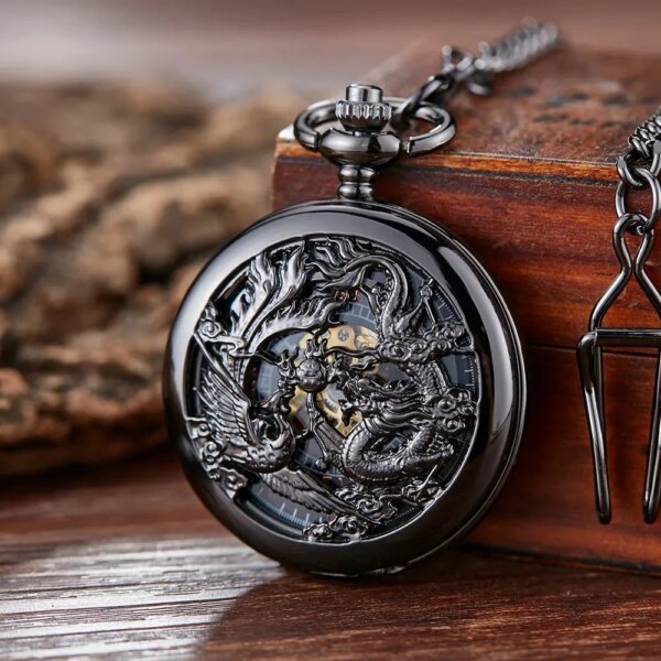 10pcs/lot Classic Vintage Dragon and Phoenix Vintage Steampunk Mechanical Pocket Watch  Hand Wind  Reloj de bolsillo  Hot Sale