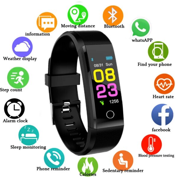 115 Plus Smart Watch Men Women Waterproof Sport Smart Wristband Bluetooth Heart Rate Fitness Bracelet Smartwatch for Android IOS