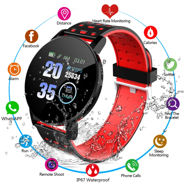 119S Smart Watch Men Women Blood Pressure Waterproof Sport Round Smartwatch Smart Clock Fitness Tracker For Android IOS