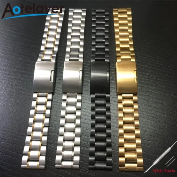 14 16 18 19 20 21 22 24 26mm High Quality Five Beads Solid Stainless Steel Wristwatch Band Universal  Watches Straps With Tool