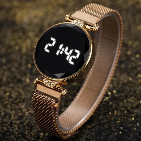 2023 Luxury Women's Watches Rose Gold Stainless Steel Ladies Wristwatch LED Digital Watch for Women Electronic Clock Reloj Mujer