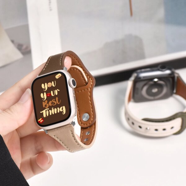 Slim Real Leather Band For Apple Watch 9 8 7 41/45mm Correa Girl Strap 40mm 44mm 38/42mm 49 Bracelet For iWatch Series SE 6 5 4