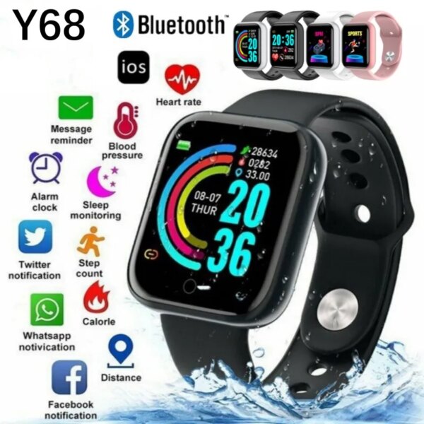 Y68 Smart Watch Color Screen Step Counting Multi Sport Mode Message Reminder Photography Music Remote Control Smart Band