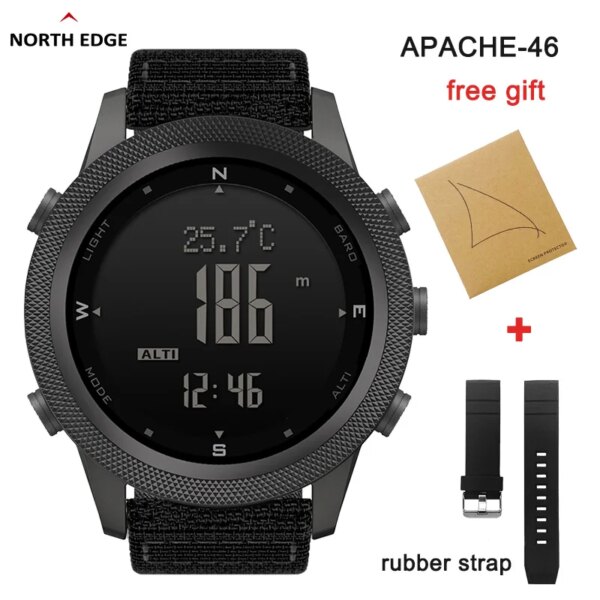 NORTH EDGE APACHE-46 Men Digital Watch Outdoor Sports Running Swimming Outdoor Sport Watches Altimeter Barometer Compass WR50M