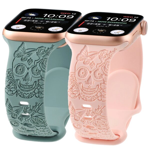 Skull Engraved Strap For Apple Watch Band Ultra 2 49mm 45 44 40 41 42 38mm Silicone Sport Bracelet For iWatch Series 8 9 7 65 SE