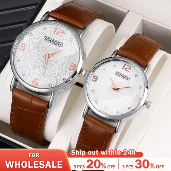 2PCS Fashion Couple Set Watches Luxury Men Women Business Casual Leather Quartz Watch Simple Brown Wristwatch Reloj Mujer