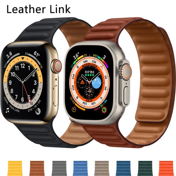 Leather Strap for Apple Watch Band 45mm 41mm 44mm 40mm Original Magnetic Loop Link Bracelet iWatch Ultar 2 9 8 7 6 SE 5 4 3 42mm