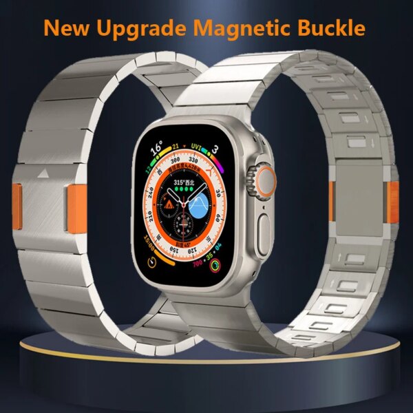 New Upgrade Magnetic Buckle Link For Apple Watch Ultra 2 49mm Band 9 8 7 45mm 44mm Adjustable Stainless Steel Bracelet 42 Strap