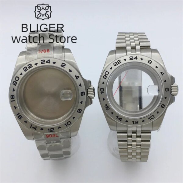 BLIGER 40mm /43mm Explorer 2 Case Solid bezel Sapphire Glass fit NH34 NH35 NH36 ETA2824 PT5000 Miyota DG2813 3804 movement