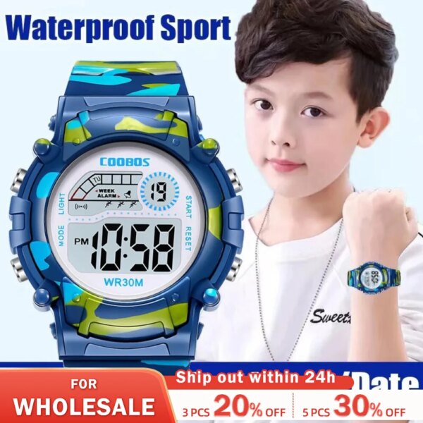 2023 New Boys Sports Military Kids Digital Watches Student Childrens Watch Fashion Luminous LED Alarm Camouflage Girls Clock