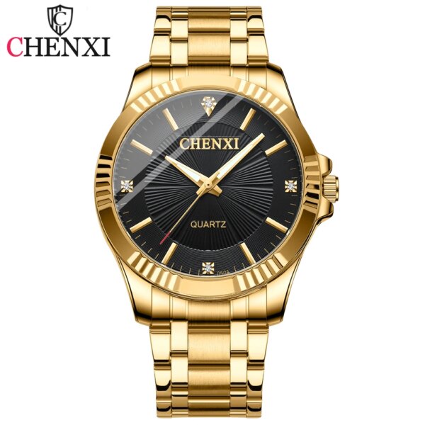 CHENXI Brand Classic Delicate Rhinestone Couple Lover Watches Fashion Luxury Gold Stainless Steel Men&Women Watch Orologi Coppia