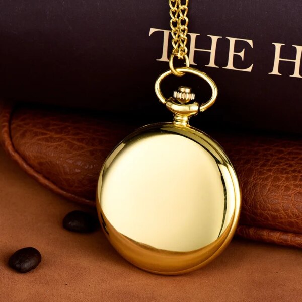 1PC Vintage New Fashion Men Women Quartz Pocket Watch Golden Polished Surface Case with Chain Necklace Jewelry Birthday Gifts