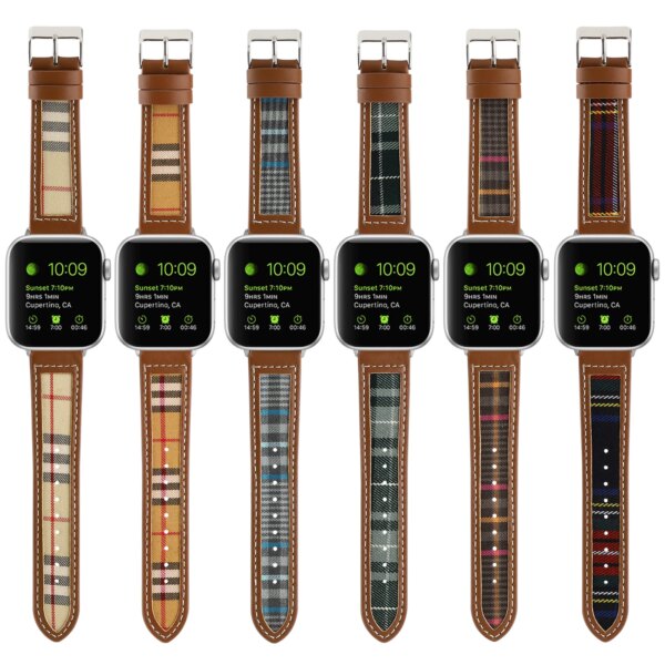 1pc Plaid Canvas Leather Leisure Apple Watch Band 42/44/45/49mm 38/40/41mm For Apple Watch Series Ultra2 Se 9/8/7/6/5/4/3/2/1