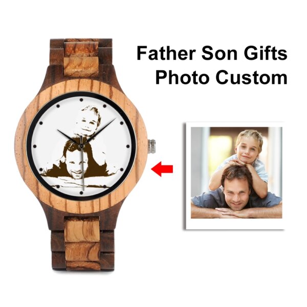 2 Pieces Photo Custom Watches BOBO BIRD Wood Watch for Men and Women Personalized Gift for Father's Day Birthday Anniversary