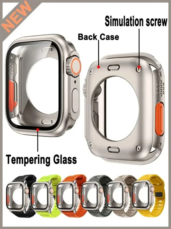 2 in 1 tegmental case For Apple Watch 44mm 45mm 41mm 40mm Tempered Glass Cover Change to Ultra For iWatch Series 8 7 SE 6 5 3