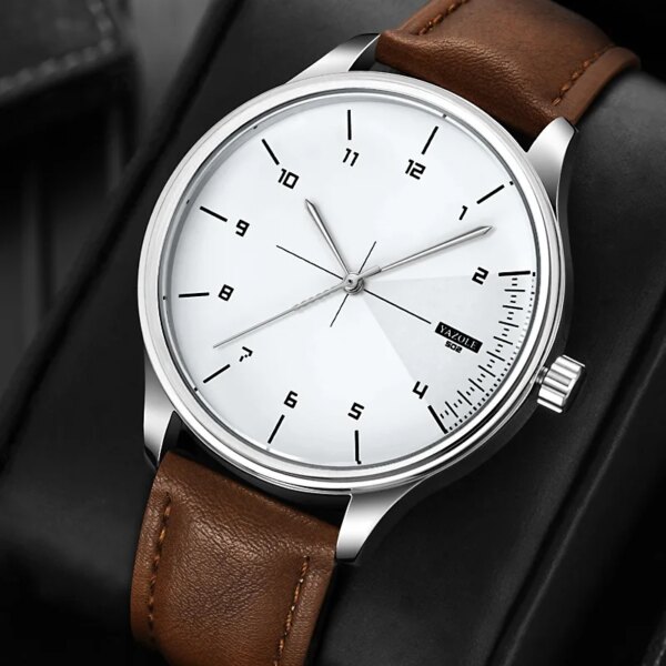 2022 New Fashion Casual Quartz Watch For Men Business Brown Leather Band Wristwatches Alloy Dial Clock Gifts Relogio Masculino