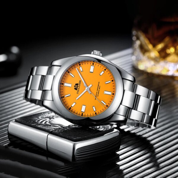 2022 PAULAREIS Mens Watches Top Brand Luxury Automatic Mechanical Men watches Luminous Stainless Steel Yellow Sport Wristwatch