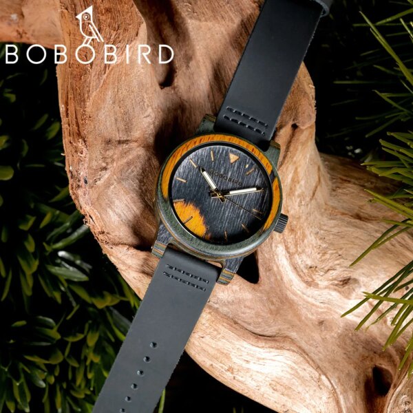 2023 BOBO BIRD Colored Wood Watches Leisure Fashion Men Quartz Wristwatch Laser Dial Scale Reloj Hombre Personalized Custom Gift