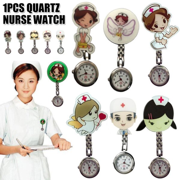 2023 Dark Glow Cartoon Quartz Harajuku Hanging Nurse Pocket Watch For Women Glass Wall Watch Without Cover Nurse pocket Watch