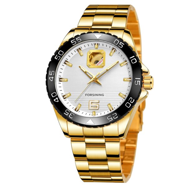 2023 Fashion Forsining Top Brand Full Stainless Steel Luxury Man Gold Round With Pin Scale Mechanical Automatic Business Watches