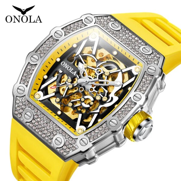 2023 Hot Sale Luxury Brand ONOLA Men's Mechanical Watch Fashion Tonneau Dial Silicone Strap Sport Waterproof Clock Dropshipping