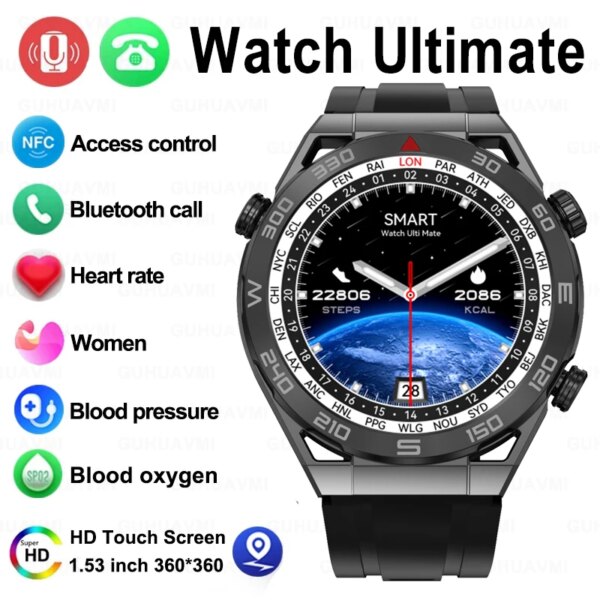 2023 New DT Ultra Mate Smart Watch Men NFC Wireless Charging Bluetooth Call GPS Tracker Fitness Bracelet Business Smartwatch