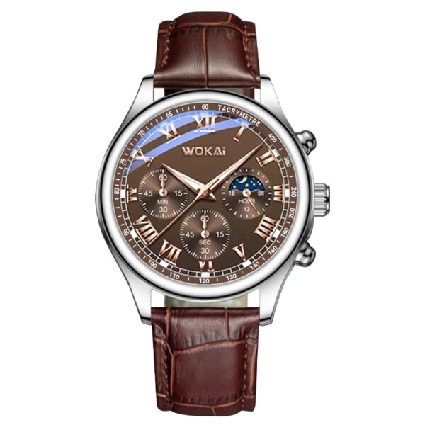 2023 New Design WOKAI Watch Men Fashion Business Watches Casual Leather Band Quartz Wrist Watches Men часы мужские наручные