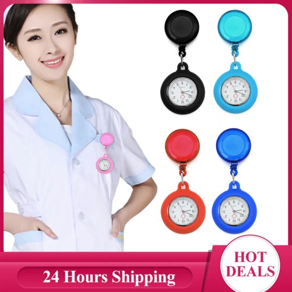 2023 New Fashion Nurse Watch Women Men Solid Color Retractabl Pocket Watch Hospital Brooch Hanging Watch Quartz Watches