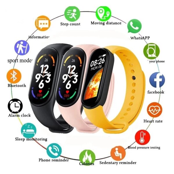 2023 New M7 Smart Watch Heart Rate Smartwatch Fitness Tracker Blood Pressure Sport Bracelet Waterproof Sport Band for Men Women