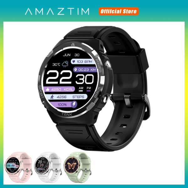 2024 AMAZTIM TANK S1 Smart Watches For Women Bluetooth Call AOD AMOLED Smartwatches Men 5ATM Waterproof Electronic Smart Watch