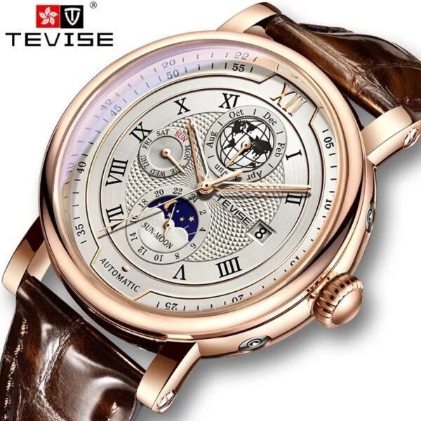 2024 Business Waterproof Mechanical Watches Men Top Brand Luxury Leather Watch For Men Moon Phase Automatic Wristwatch