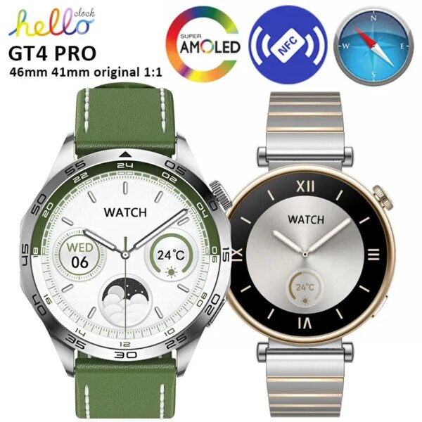 2024 Hello GT4 Pro Smart Watch Men Women HD AMOLED NFC Compass Clock Bluetooth Call Sport Smartwatch For Huawei XIaomi PK 3 Plus