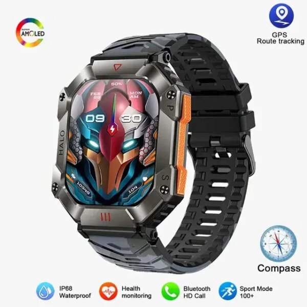 2024 Military Outdoor Men's Smart Watch with Compass, GPS Tracking Weather AI Voice 120+Sport Mode, Waterproof Smart Watch, Suit