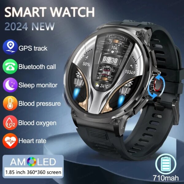 2024 New 1.85 Inch Ultra HD AMOLED Display Bluetooth Call Smart Watch Men 710 mAh Battery Sports Tracker Watches for Android IOS