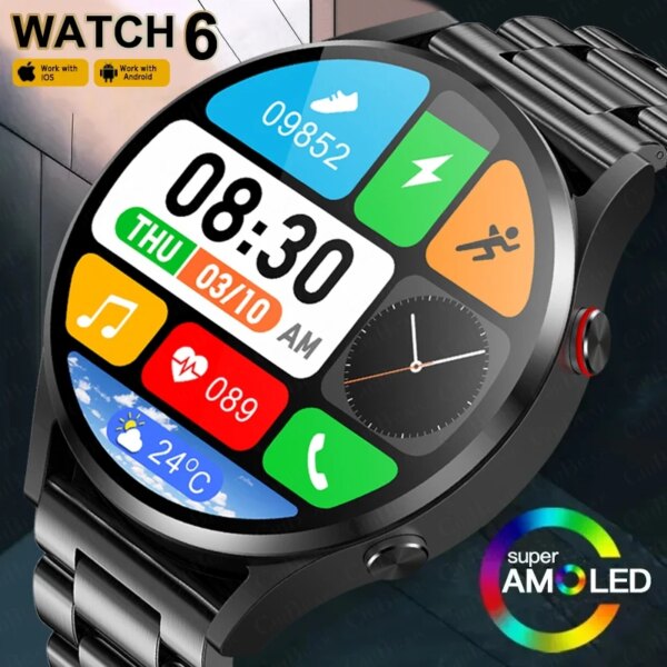 2024 New Smart Watch 6 Fashion Women Smart Watch Voice Calling Real AMOLED HD Screen Sports Smart Watch Men For Huawei Xiaomi