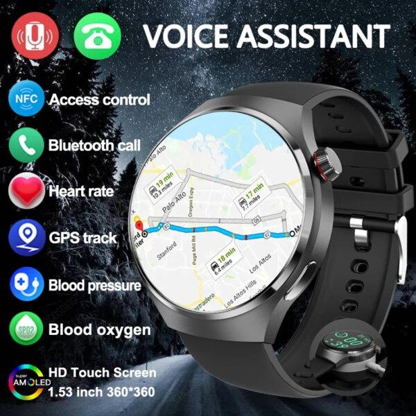 2024 New Smart Watches Mens GT4 Pro 360*360 HD Screen Heart Rate Bluetooth Call IP68 Waterproof NFC SmartWatch For Huawei Xiaomi