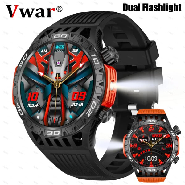 2024 New VWAR Smart Watch Dual Flashlight Compass Outdoor Sport Fitness Tracker SpO2 IP68 Waterproof Smartwatch For Android IOS