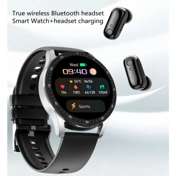 2024 Original New Smart Watch TWS Bluetooth Headset 2 in 1 Men Sports Fitness Tracker IP67 Waterproof Heart Rate Health Monitor