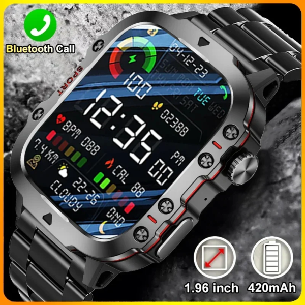 2024 Outdoor Military 3ATM Waterproof Smart Watch Men 420mAh Battery Heart Rate Sports Fitness Watches Bluetooth Call Smartwatch