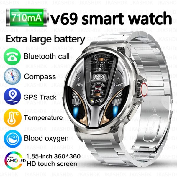 2024 Smart Watch Men AMOLED Bluetooth Talk 1.85-inch Full Screen Touch 710mah Large Capacity Battery Waterproof Men's Smartwatch