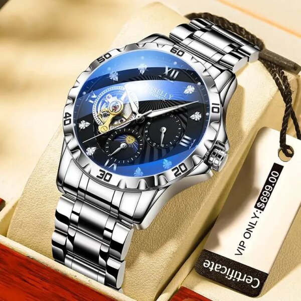 2024 Top Sale High Quality 316 Stainless Steel Skeleton Moon Watch for Men Automatic Mechanical Luxury Roman diamond reloj + Box