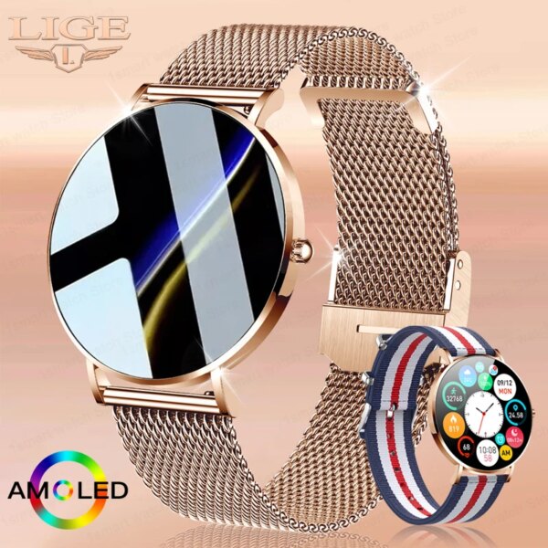 2024 Ultra Thin AMOLED Smart Watch Women Watches Sports Fitness Tracker Bracelet Waterproof Smartwatch Lady Physiologic Function