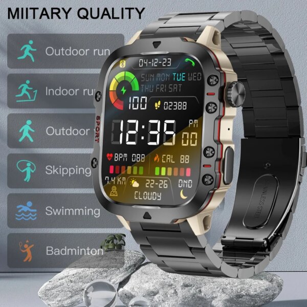 2024New Rugged Military Fitness Smart Watch Men For Android Xiaomi IOS 3ATM Waterproof Sport Ai Voice Calling Smartwatch Outdoor