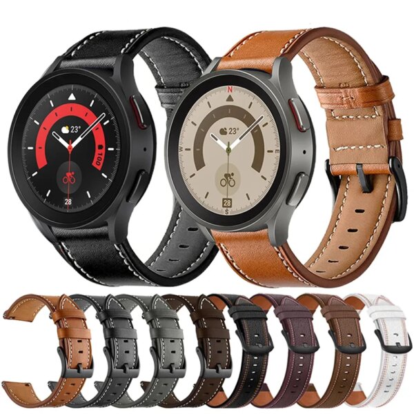 20mm Leather Strap Watchband For Samsung Galaxy Watch 6 4 5 40mm 44mm/Watch4 Classic 42mm 46mm Original Watch5 Pro 45mm Bracelet