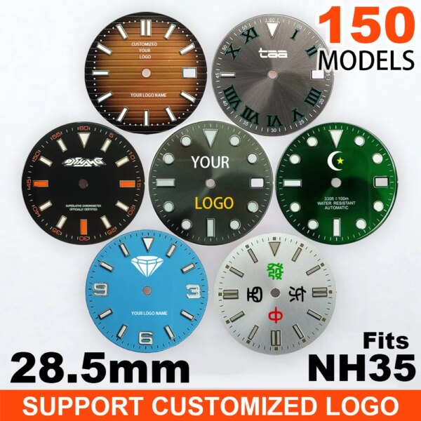 28.5mm Diameter Luminous Sterile Dial for NH35NH36 Movement with Single Calendar Watch Movement Accessories,Custom dial DIY logo