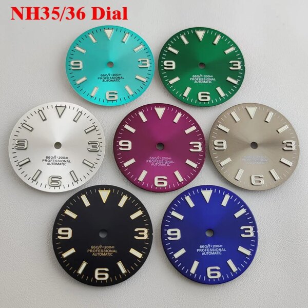 28.5mm NH35 Dial 369 Nails Watch Dial Face Green Luminous for Datejust Seiko NH36 Mechanical Movement Watch Repair Parts Replace