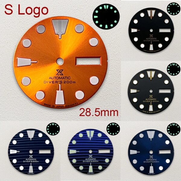 28.5mm S Logo Retro Dial Face Fit SKX007 NH35A/NH36 Mechanical Movement Green Luminous Watch Accessories Mod Parts Replacements