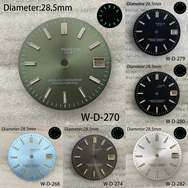 28.5mm S Logo Sunray Date just Dial Suitable For NH35/NH36/4R/7S Japanese Movement Green Luminous Watch Modificat Accessories