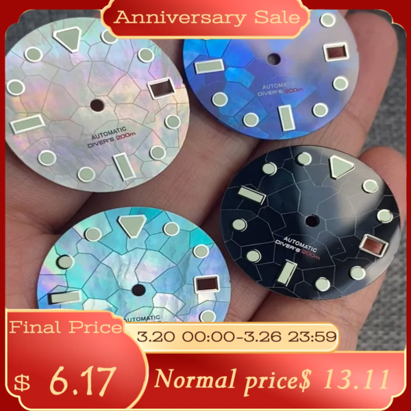 29mm Watch Parts White Blue Black Watch Dial Mother Of Pearl Fragment Pattern Fit NH35 NH36 Automatic Mens Watch Accessories