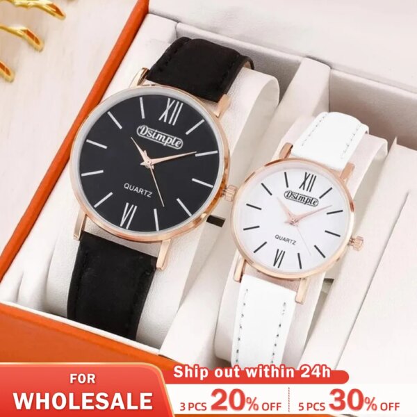 2PCS Fashion Couple Set Watches Luxury Men Women Business Casual Quartz Watch Simple Leather Wristwatch Relogio Feminino